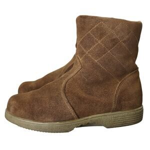 Women's Quilted Brown Suede Totes Zip Up Boots - Sz 8